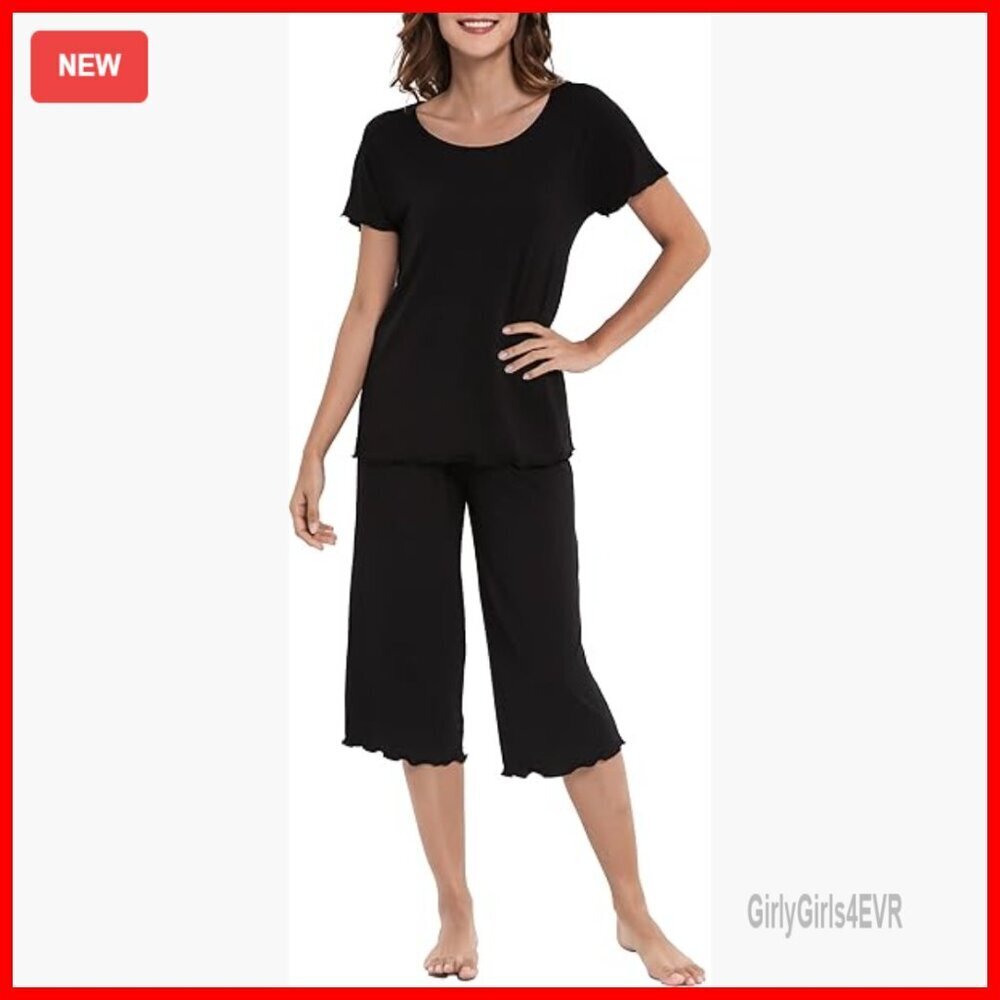 Viscose Bamboo Pajama Set Capri Pants Short Sleeve Lounge Sleepwear